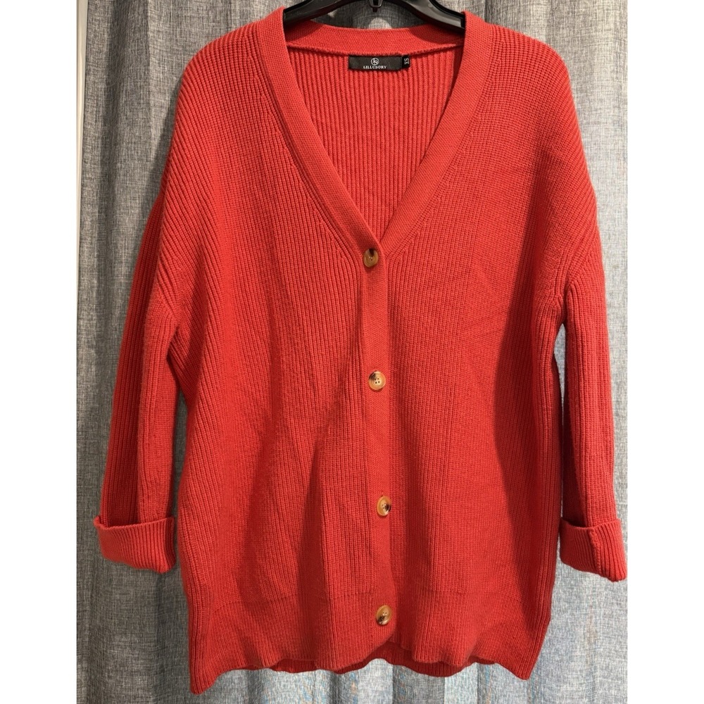Lillusory Womens Cardigan Sweater Deep Coral Button Front Ribbed Knit Size XS